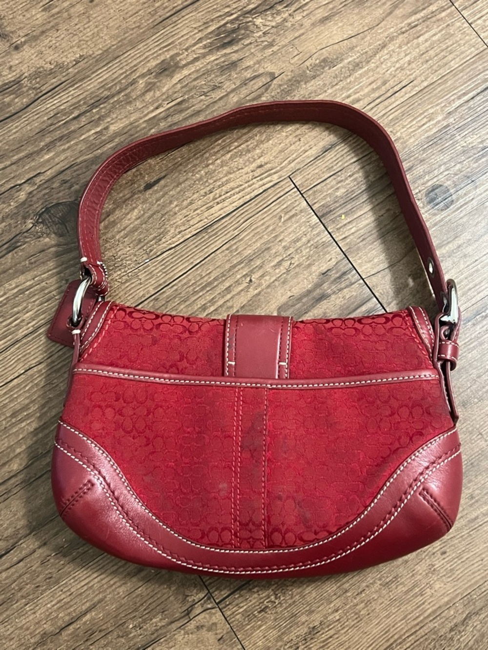 Coach SoHo Red Signature Canvas & Leather Shoulder Bag with Buckle Accent - Picture 6 of 16